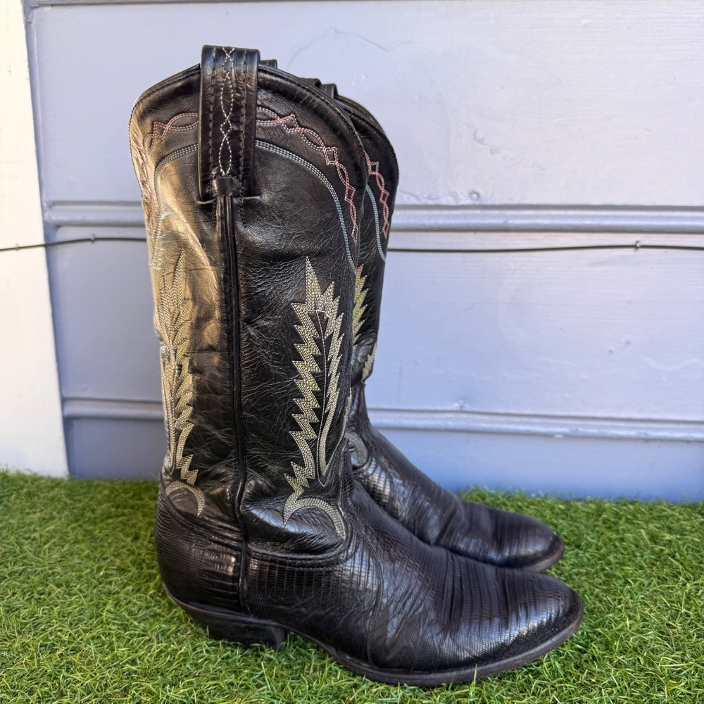 Tony Lama Black Lizard Leather Cowboy Boots Mens 7 M Y8258 Western Boots